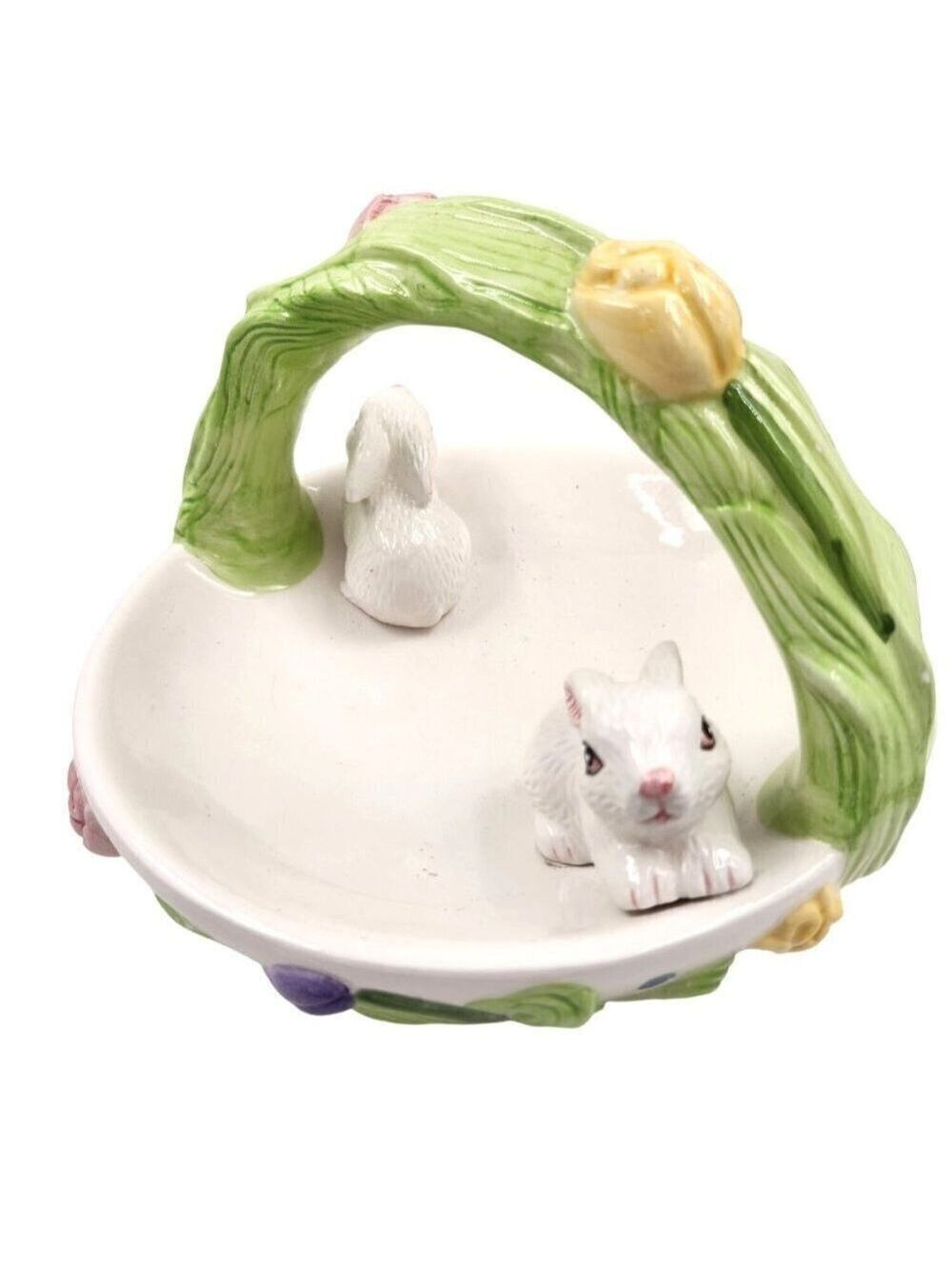 Vintage Easter Bunny  Basket Flower Garden Candy Dish Whimsical Spring Garden by